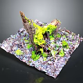 Vibrant Green and Yellow Moss Covered Tree Trunks in Square Plant Bed with Purple Mulch