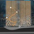 Garden Ornament With White Bowl Decorative Branch Blue Lights And Perforated Metal Screen