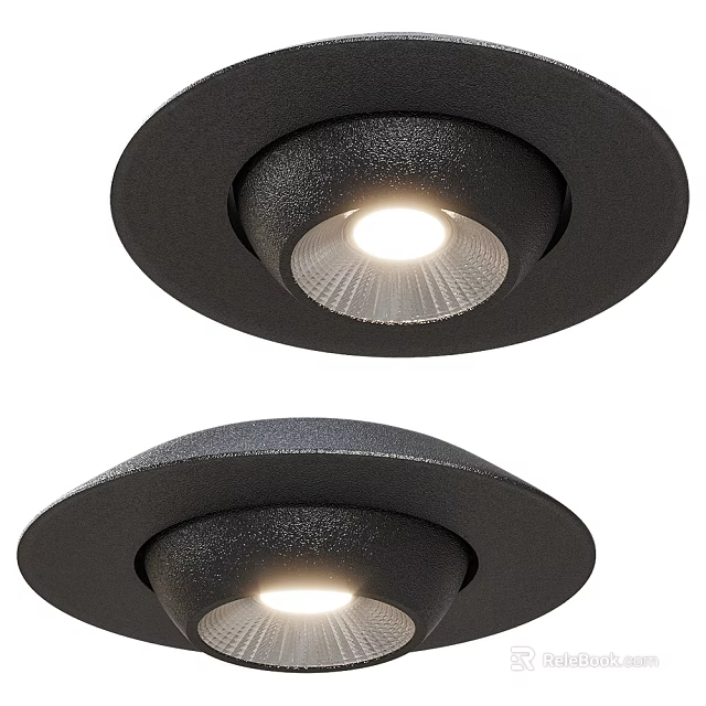 Two Modern Black Recessed Ceiling Lights With Textured Surface And Bright Lighting 3d model