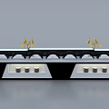Modern Display Shelf With Golden Decor White Domes And Gray Containers 3d model