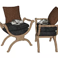 Accent Chairs Set of Two with Rattan Frame Dark Cushions and Brown Pillows