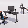 Black Adjustable Height Office Desks With Computer Monitors And Ergonomic Chairs 3d model