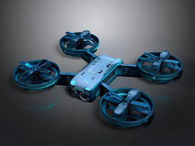 Advanced Blue Quadcopter Drone with Camera and Modern Design for Space Exploration 3d model