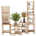 Wooden Storage Shelves In Bathroom Hold Washing Supplies Towels And Plants