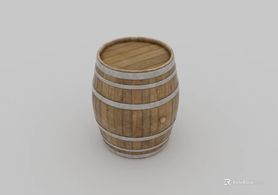 Decorative Wooden Barrel Ornament Set with Metal Hoops and Rustic Design 3d model 