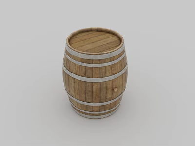 Decorative Wooden Barrel Ornament Set with Metal Hoops and Rustic Design 3d model