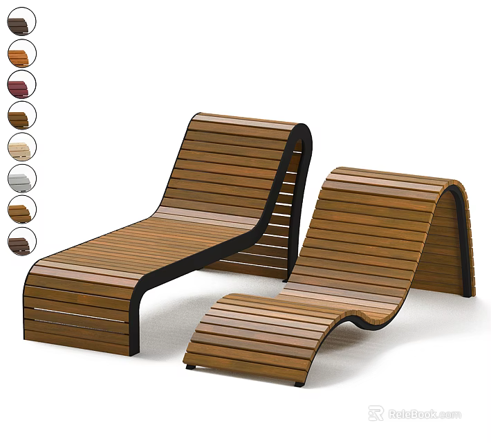 Wooden Outdoor Lounge Chairs with Curved Ergonomic Design and Multiple Color Options 3d model 