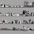 Perfume and Cosmetics Display on Multiple Shelves with Various Skincare Products Lipsticks and Bottles