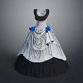 Elegant Black White Dress With Blue Bow Accents And Layered Ruffled Skirt