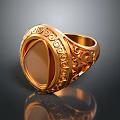 Ornate Gold Fashion Ring With Intricate Carved Patterns And Oval Gemstone