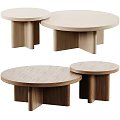Round Coffee Tables With Dark Brown Wooden And Light Beige Stone Geometric Bases