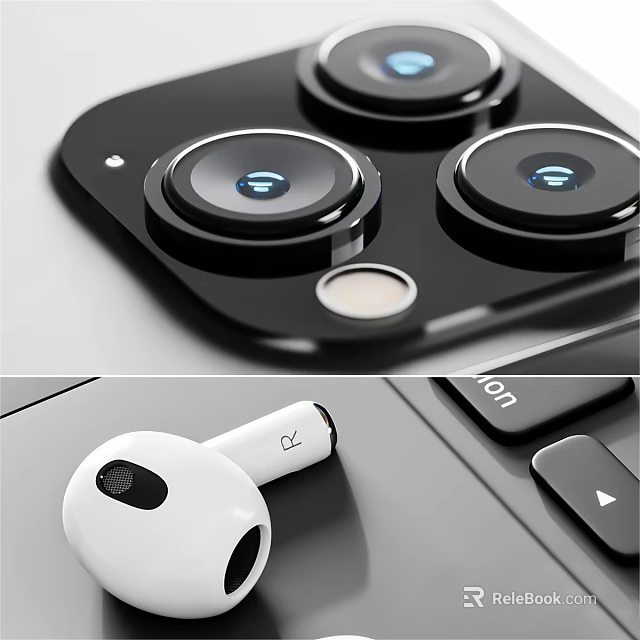 Modern Smartphone Camera Module With Multiple Lenses And White Wireless Earbuds Digital Accessories 3d model 