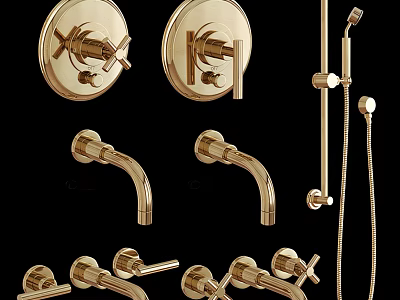 Golden Shower Faucet with Control Panels Handheld Showerhead and Faucet Handles 3d model