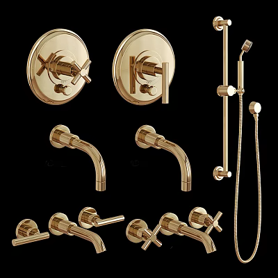 Golden Shower Faucet with Control Panels Handheld Showerhead and Faucet Handles 3d model