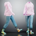 Pink Hoodie With Blue Jeans And Colorful Patterned Shoes Stylish Outfit