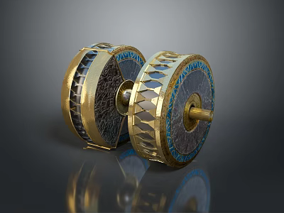 Ornamental Golden Blue Cylindrical Home Living Accessories With Geometric Patterns 3d model