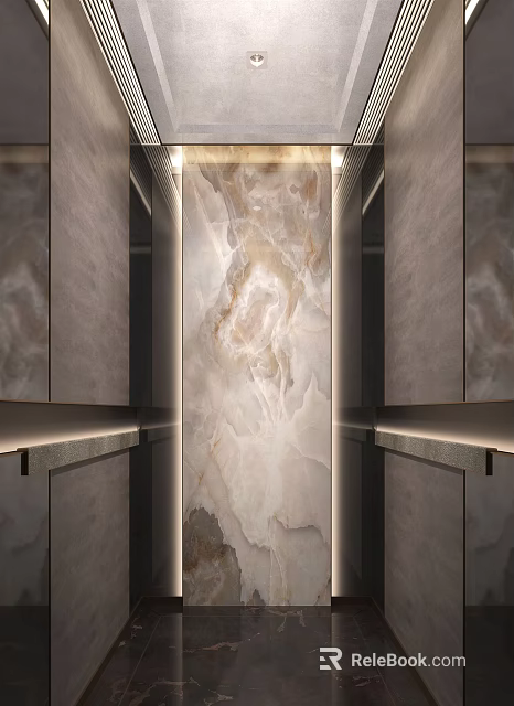 Modern Luxury Elevator Interior Design With Marble Walls And Ambient Lighting 3d model 
