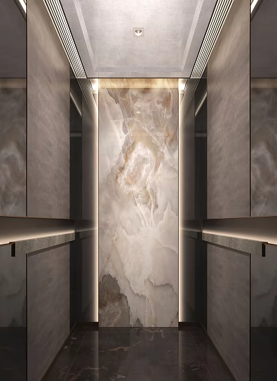 Modern Luxury Elevator Interior Design With Marble Walls And Ambient Lighting 3d model