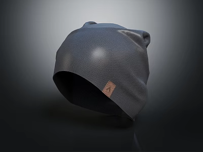 Warm Gray Knit Beanie Hat Featuring Small Label With Letter A Design 3d model