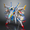 Vibrant Mechanical Mecha Character Featuring White Blue Yellow Red Wings And Dynamic Shining Effects