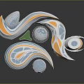 Colorful Abstract Cartoon Scene With Blue Orange White Green Flowing Wavy Lines Spheres Shell Shapes