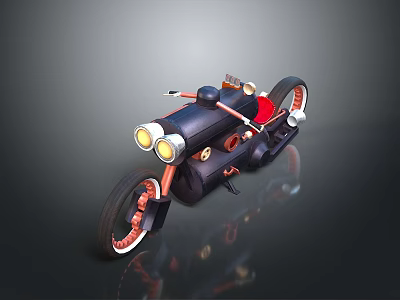 Vintage Motorcycle with Dual Headlights Red Seat Spoked Wheels Retro Mechanical Design and Reflective Surface 3d model