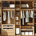 Modern Wooden Wardrobe Interior Design With Hanging Clothes Folded Items And Storage Drawers