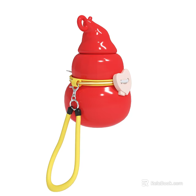 Red Cone Shaped Hanging Decor With Yellow String And Pink Ornament 3d model 