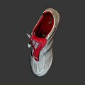 Silver Soccer Cleats With Red Laces Striped Upper And Studded Sole Design