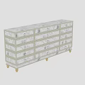 Elegant Modern Storage Cabinet With Mirrored Panels Multiple Drawers And Golden Legs