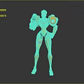 Game And Movie Character With Green Hair Orange Yellow Outfit Mechanical Arm And Weapon
