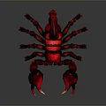 Red Shiny Scorpion With Sharp Claws And Curled Tail On Dark Background