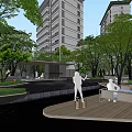 Modern Residential Landscape With High Rise Buildings Lush Green Trees And Pedestrian Walkways