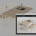 Modern Minimalist Wooden Dining Table Set With Rectangular Top And Curved Backrest Chairs 3d model