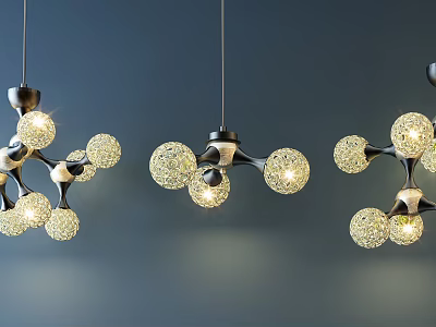 Elegant Crystal Chandeliers With Spherical Bulbs And Warm Light On Deep Blue Background 3d model