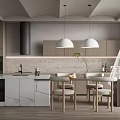 Modern Restaurant Interior With Wooden Decor Pendant Lights And Marble Dining Table