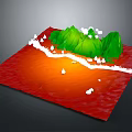 3D Red Terrain Model With Green Mountains White River And Trees