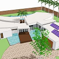 Modern Detached Villa With Swimming Pool Outdoor Lounge Green Plants And Sunlit Terrace