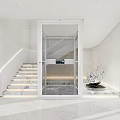 Modern Luxury Elevator Interior Design With Glass Door And Marble Staircase