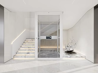 villa glass elevator hall sightseeing elevator stair landscaping 3d model