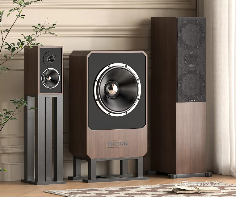 TESSIN Home Audio Speakers Wooden Design Floor Standing Subwoofer in Modern Living Room Interior 3d model 