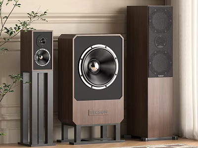 TESSIN Home Audio Speakers Wooden Design Floor Standing Subwoofer in Modern Living Room Interior 3d model