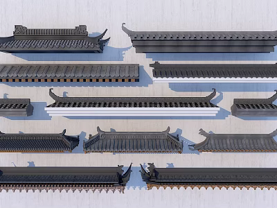 Traditional Style Hinged Doors With Decorative Roof Edges And Classic Wooden Frames 3d model