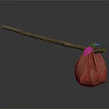 Long Wooden Stick With Hanging Red Fabric Bag On Dark Reflective Surface