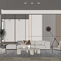 Quiet Living Room Sofa Tea Table Combination Lazy Sofa Leisure Chair Floor Lamp Screen Partition 3d model