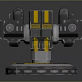 Futuristic Dual Barrel Weapon With Black Yellow Purple Orange Stripes Warning Stripes And Circular Base