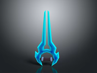 Blue Glowing 3D Modeled Weapon With Long Handle And Red Grip 3d model