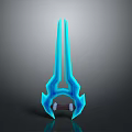 Blue Glowing 3D Modeled Weapon With Long Handle And Red Grip