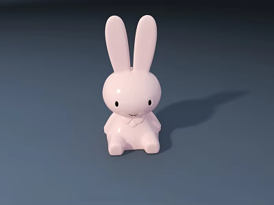 Cute Pink Rabbit Doll With Long Ears Sitting On Blue Background 3d model