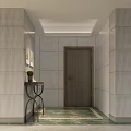 Modern Entryway Hallway With Gray Walls White Ceiling Wooden Door And Green Marble Flooring
